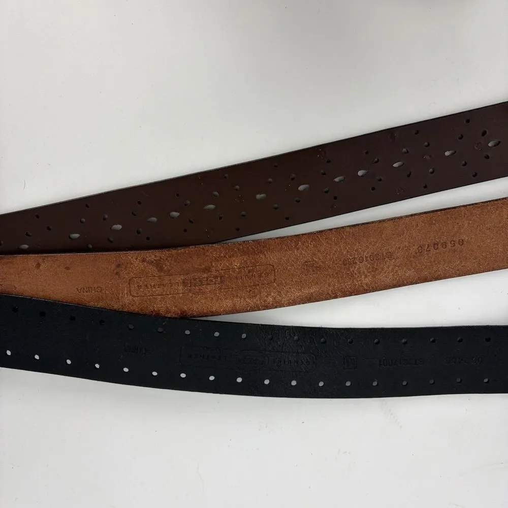 Fossil Belt Lot of 3 Boho Metal Studded Eyelet Genuine Leather Black Brown Y2K